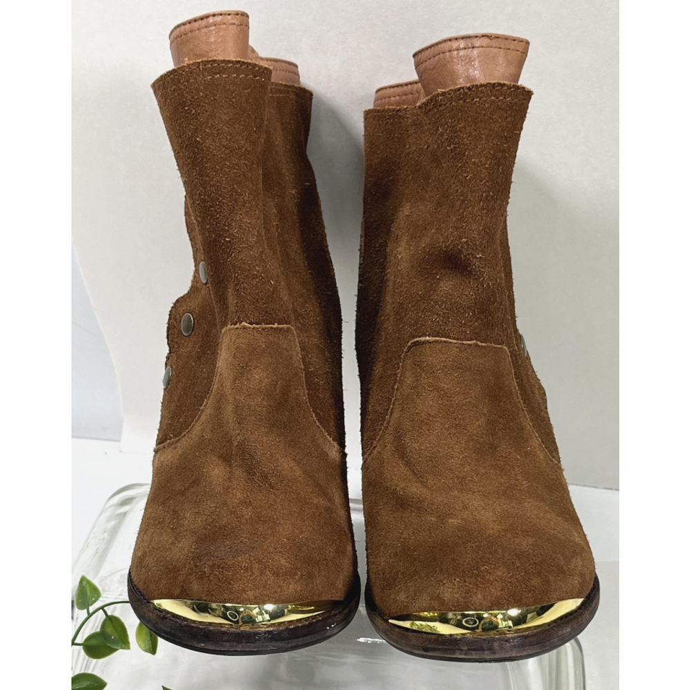 Zigi Girl Brown Suede Booties Boots Womens Size 9 Zip Snap Layer Toe Cap - Picture 6 of 16